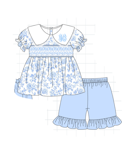 Blue Rose Smocked Girls Two Piece