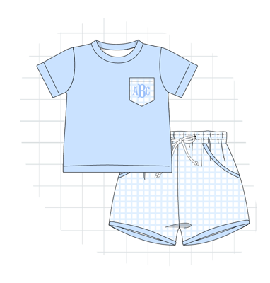 Boys Two piece Monogram on POCKET - CUTE