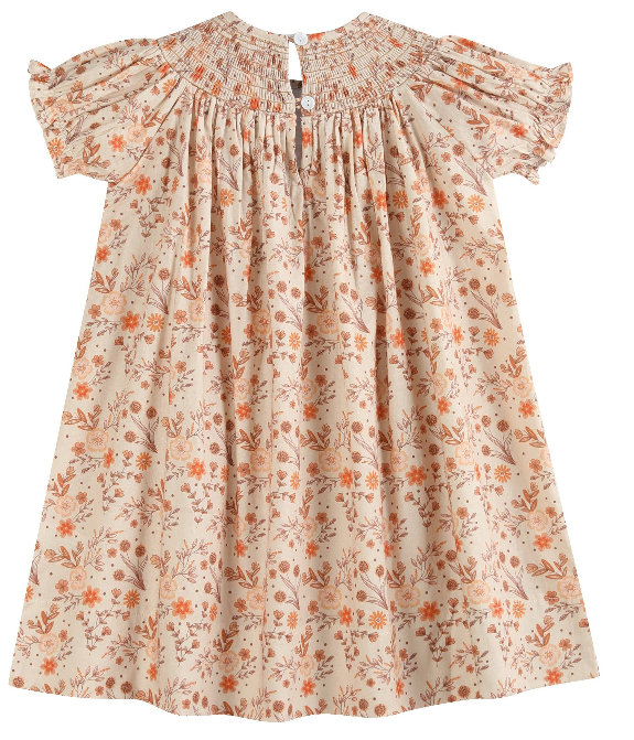 Brown Floral Smocked Bishop Dress