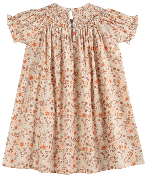 Brown Floral Smocked Bishop Dress