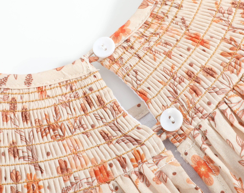 Brown Floral Smocked Bishop Dress