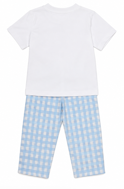 Boys Thanksgiving Pumpkin Smocking Plaid Set