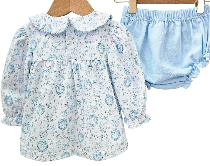 Blue Christmas Toile Bloomer Set