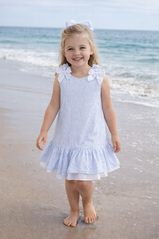 Light Blue Seersucker Ruffle Dress