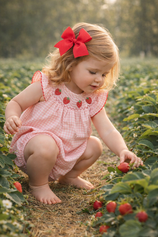 Strawberry Plaid Smocked Romper