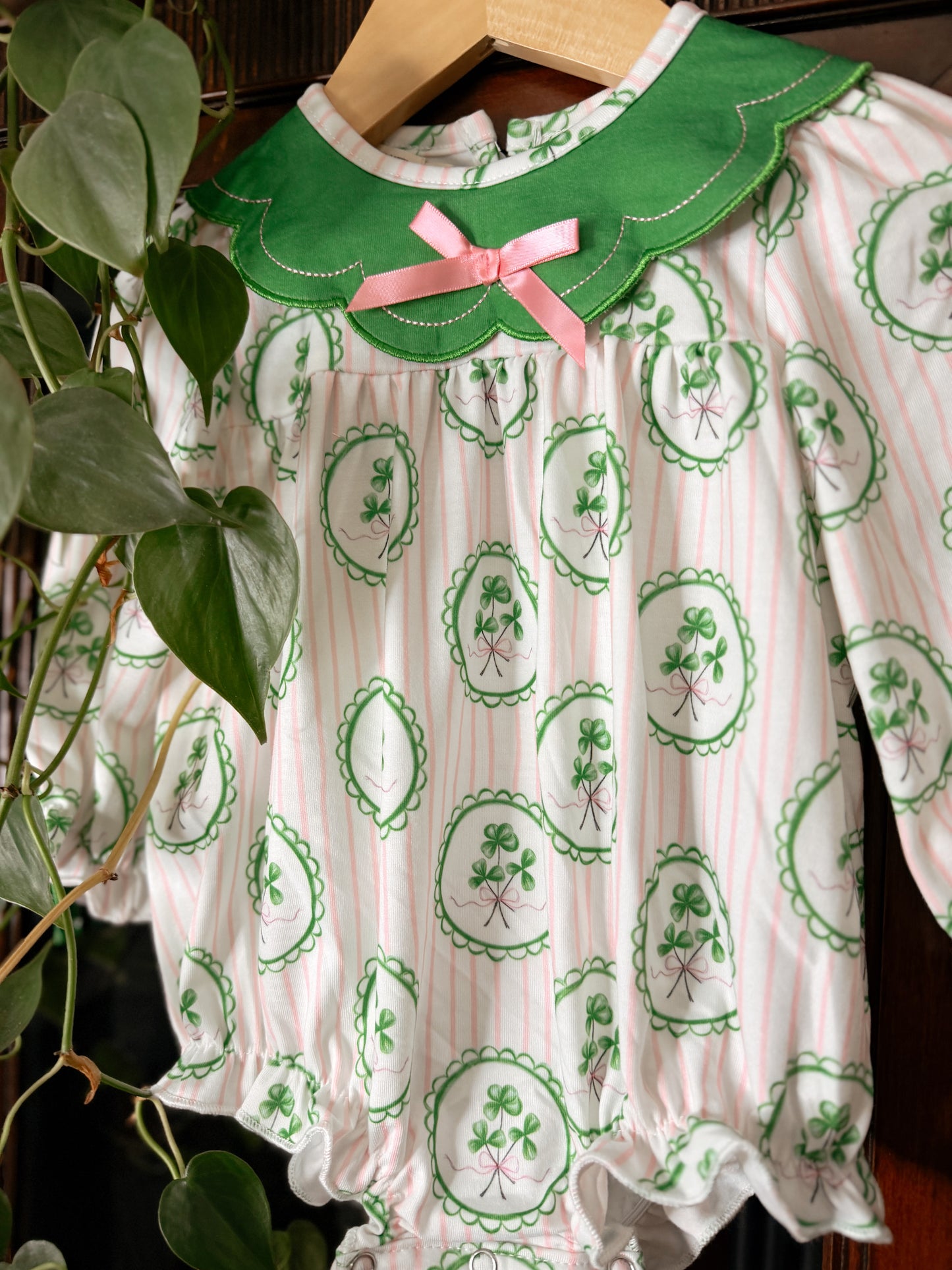 St. Patrick's Day Shamrock Striped Long Sleeve Romper