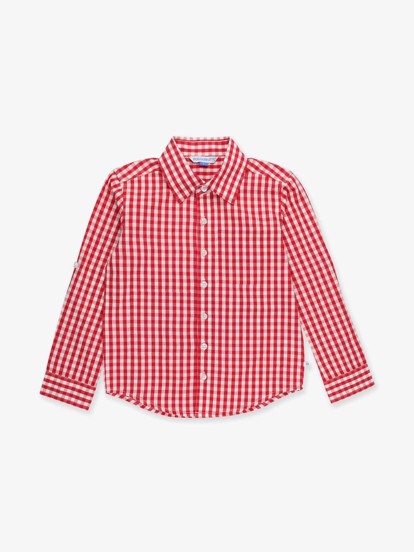 Boys Classic Red Gingham Long Sleeve Button Down: Red