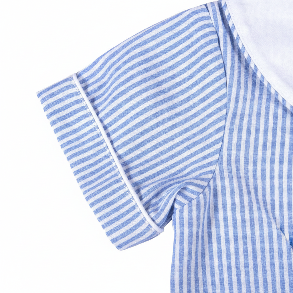 Blue Stripe Poplin Boy Shorts Set