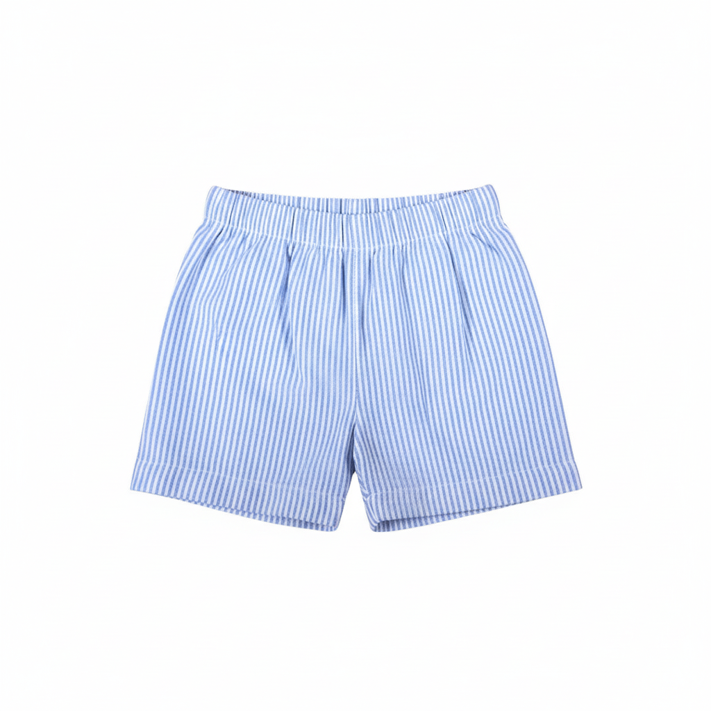 Blue Stripe Poplin Boy Shorts Set