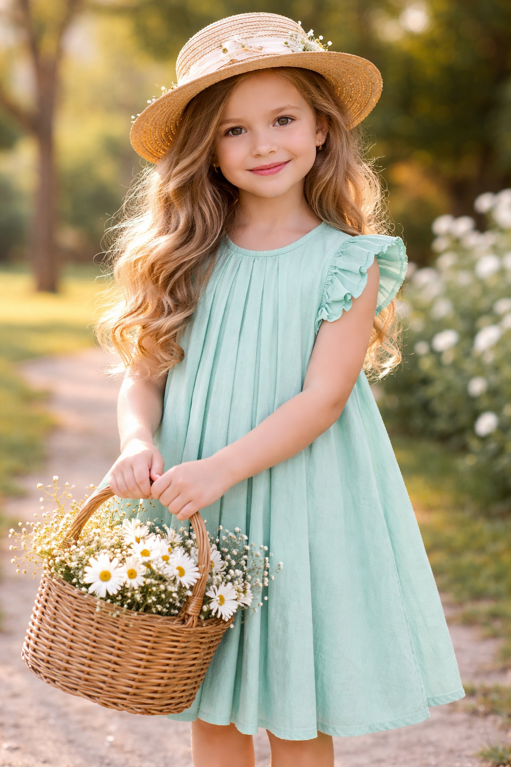 Girls Lake Green Flying Sleeve Dress
