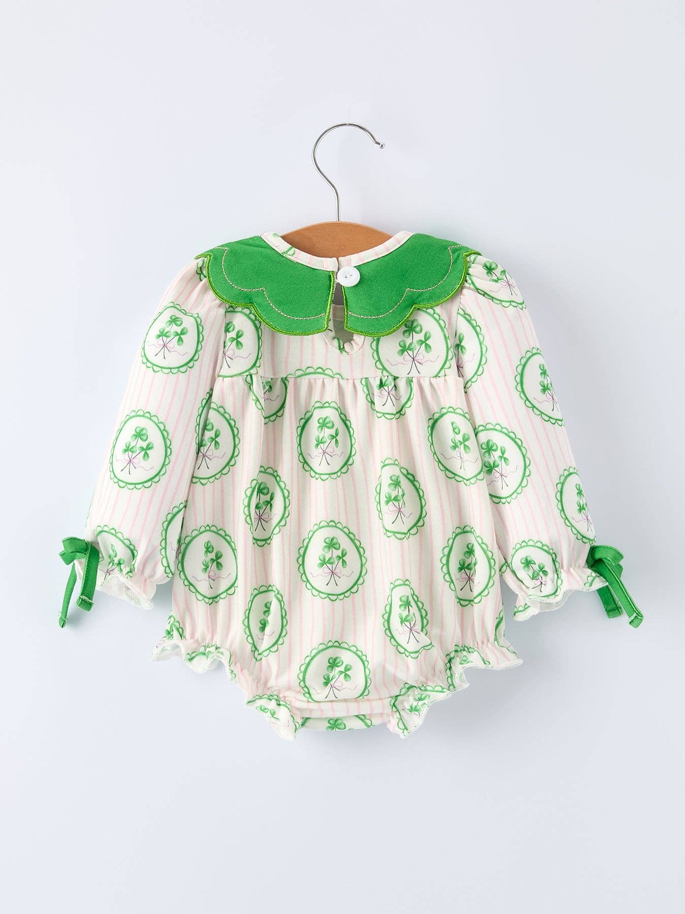 St. Patrick's Day Shamrock Striped Long Sleeve Romper