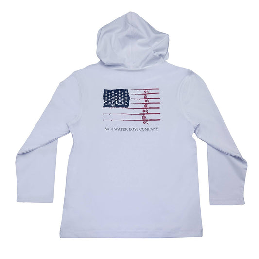 Boys Performance Hoodie White Fishing Po