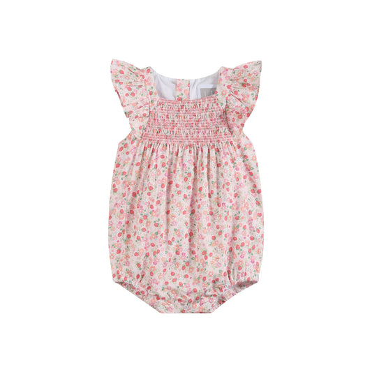 Floral Strawberry Smocked Flutter Bubble