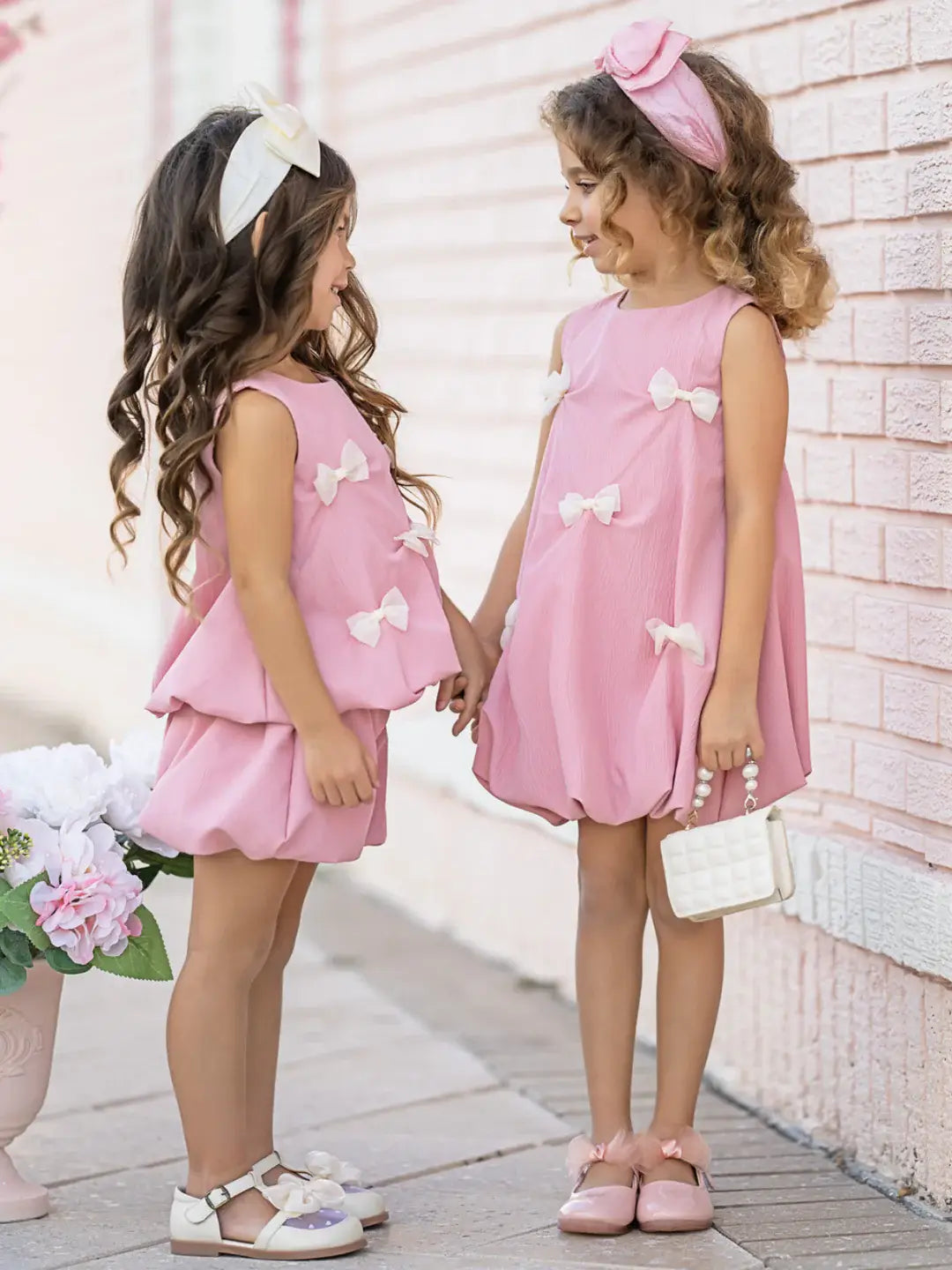 Girls Pink Bow Bubble Short Set
