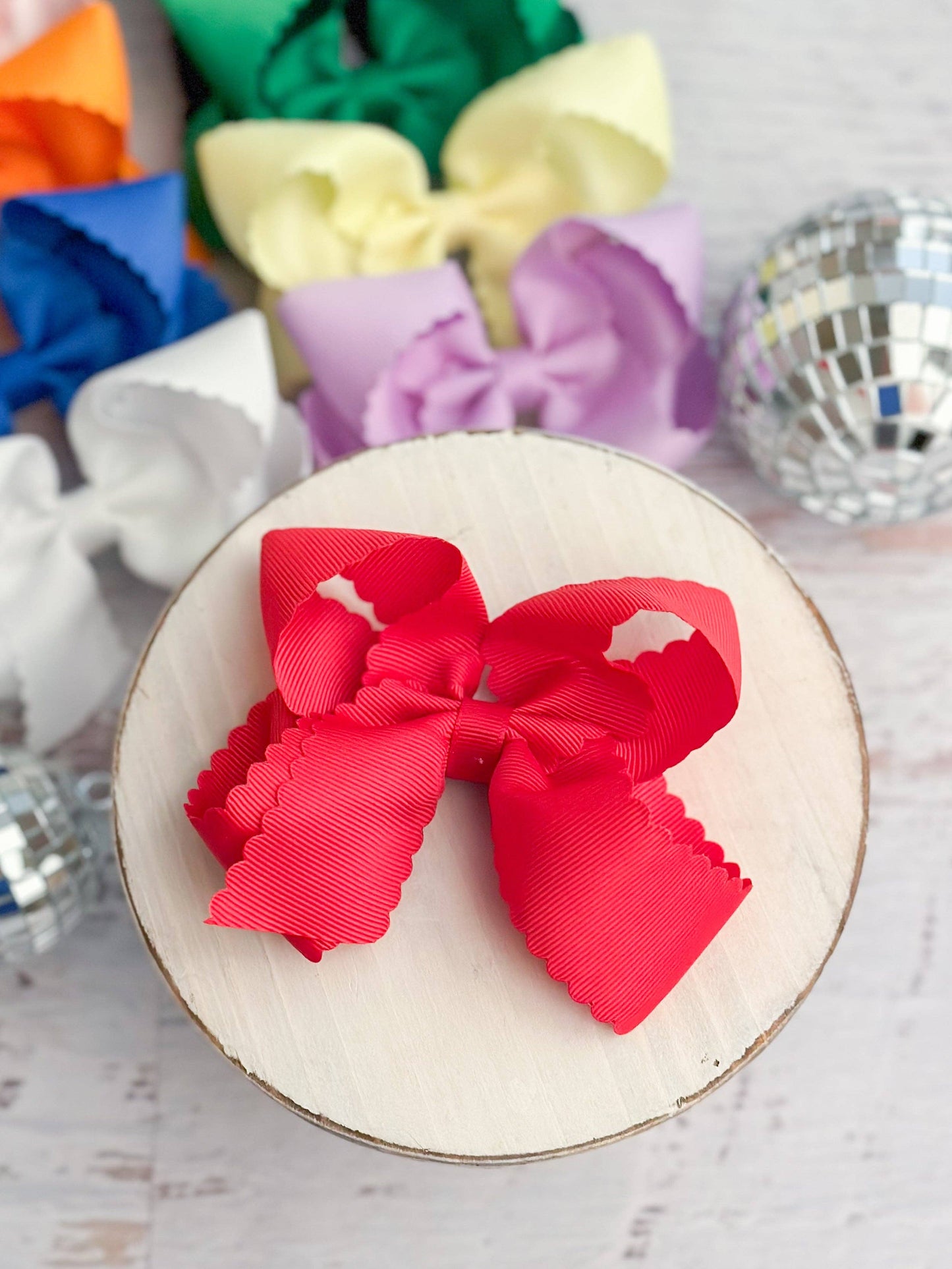 Oversize Scalloped Hair Bows - Alligator Clip - 5.5" Girls