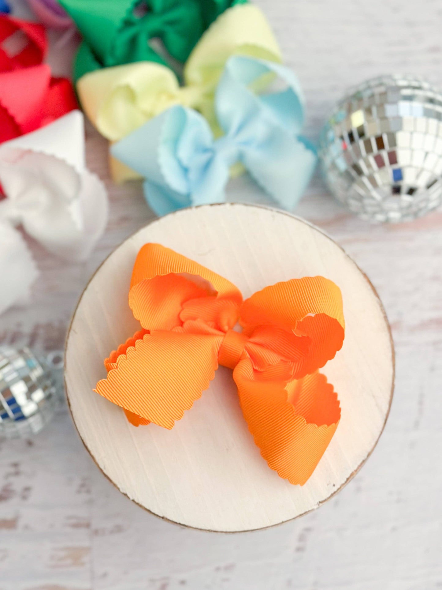 Oversize Scalloped Hair Bows - Alligator Clip - 5.5" Girls