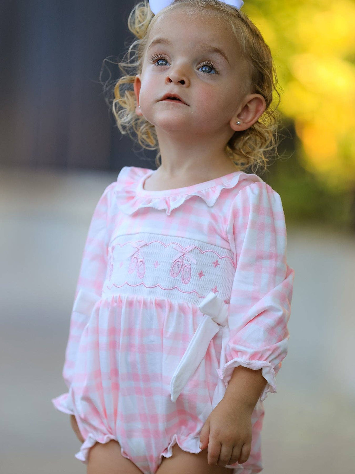 Pink Plaid Ballet Smocked Romper