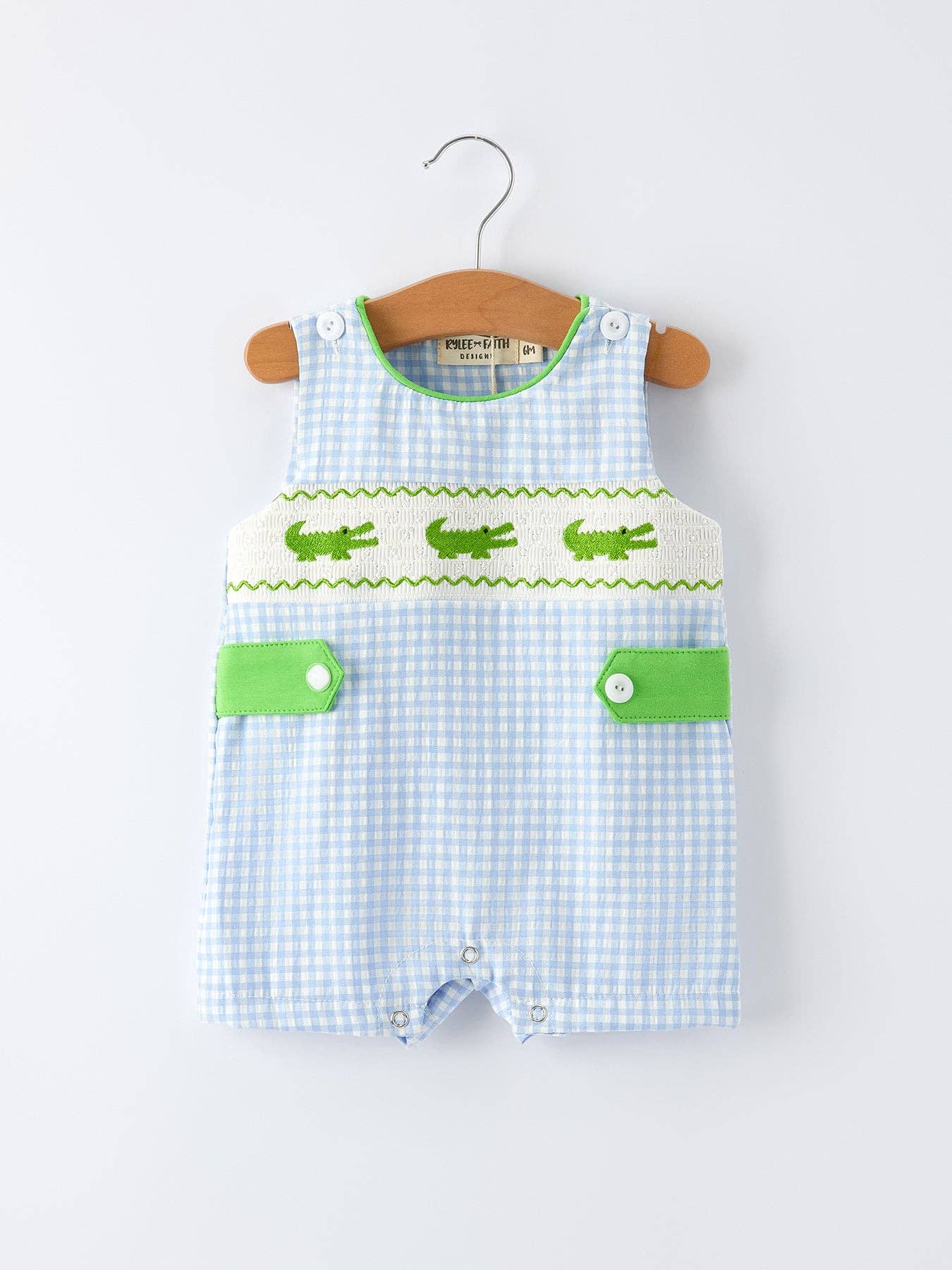 Boys Summer Crocodile Embroidered Smocked Romper
