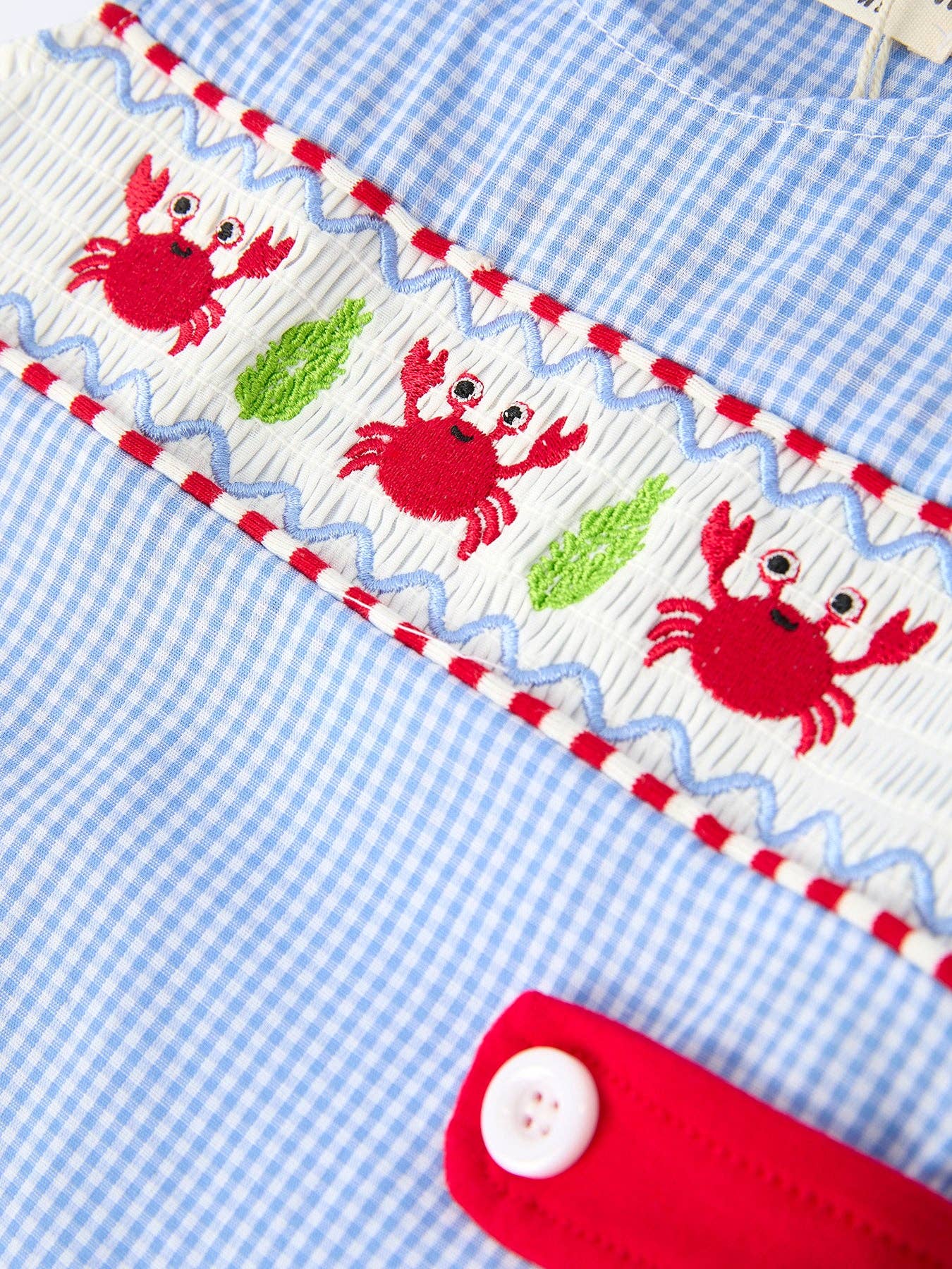Crab Embroidered Boy Smocked Romper