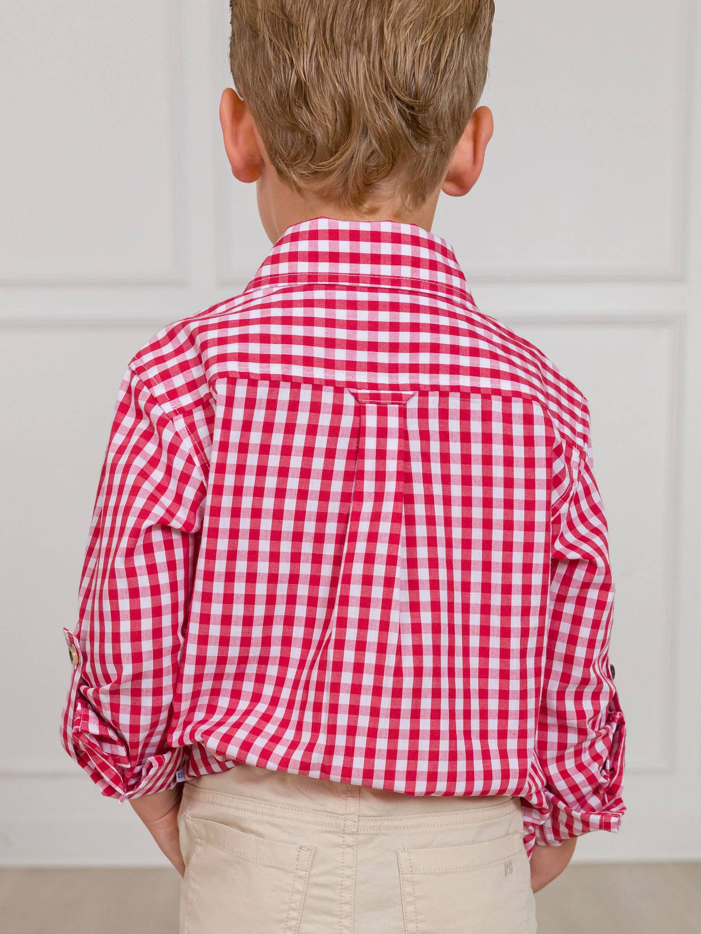 Boys Classic Red Gingham Long Sleeve Button Down: Red