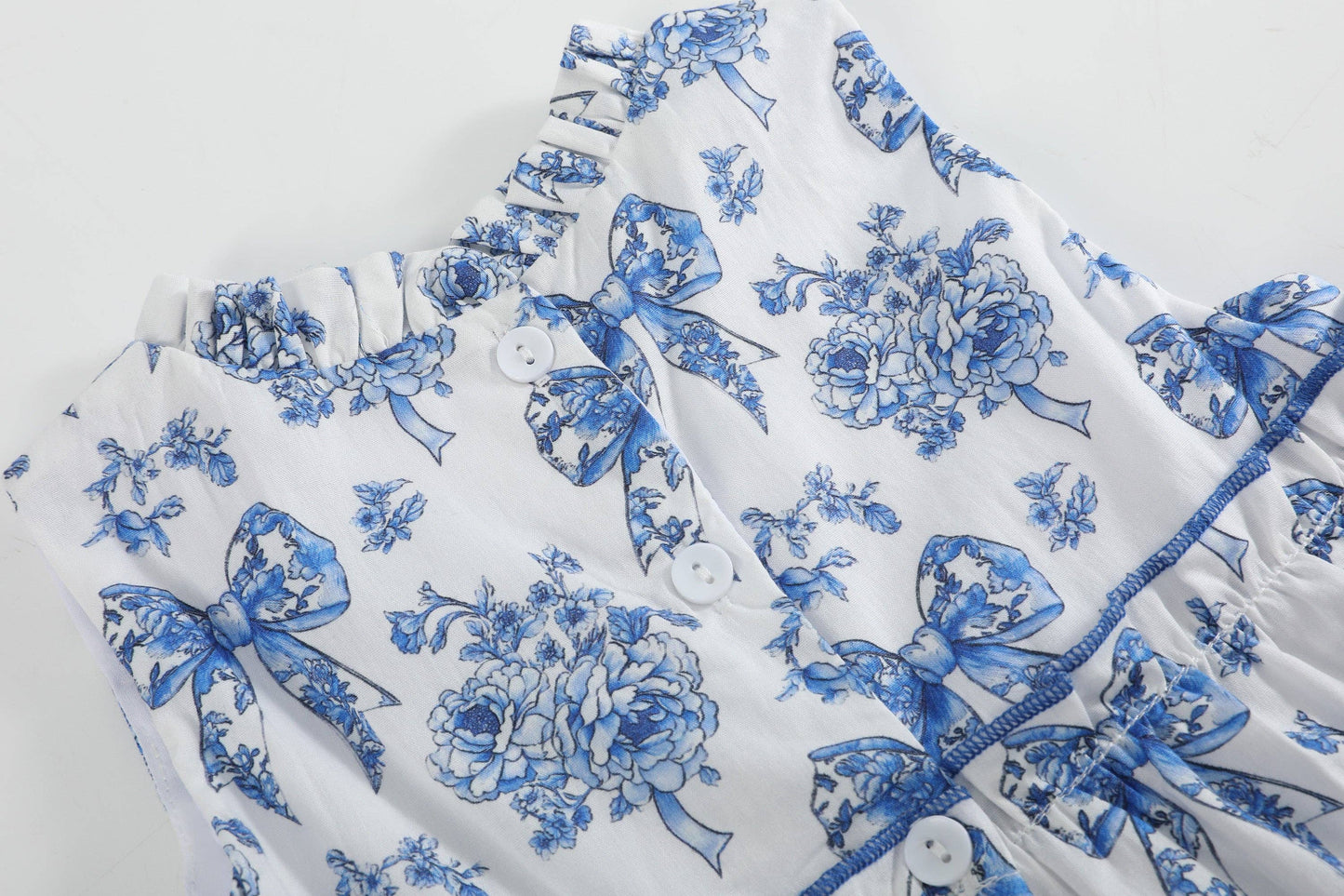 Blue Bow Toile Tiered Dress