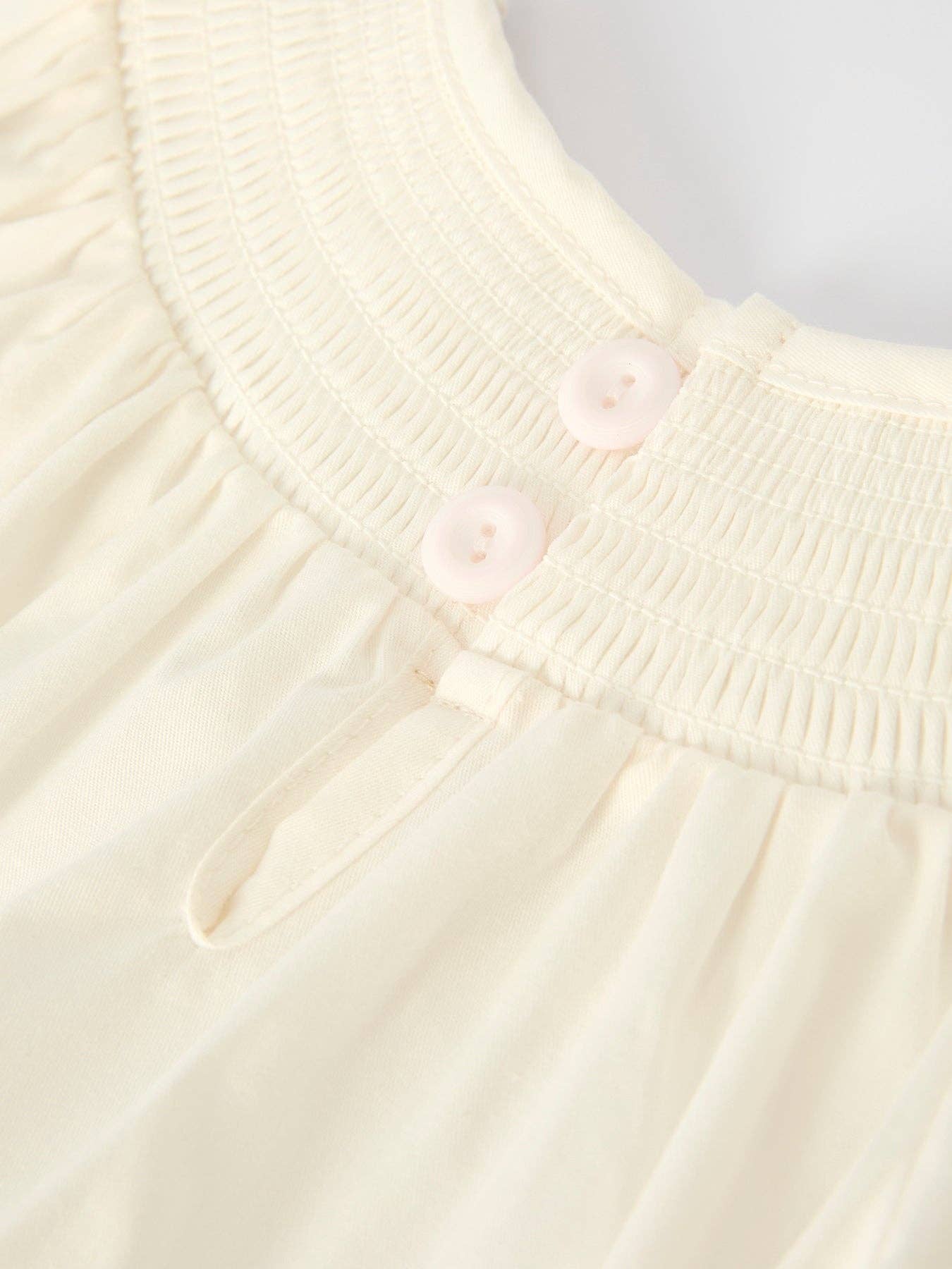 Christmas Girl's Romper : Delicate Embroidery with Red Bow Details