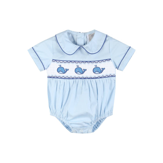 Blue Whale Smocked Collared Bubble Romper