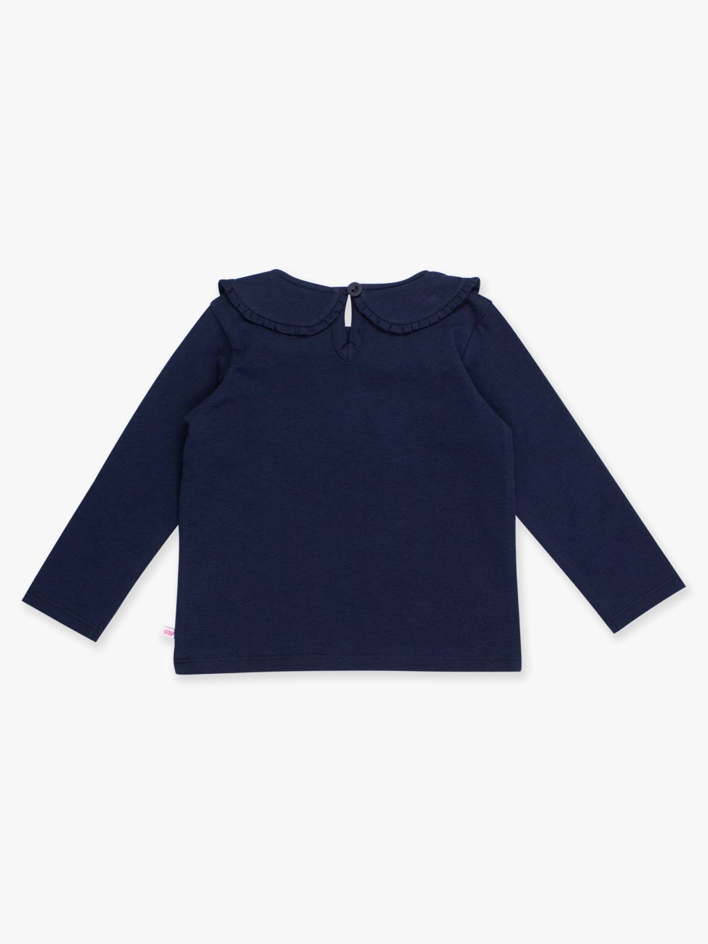 Girls Dark Navy Ruffle Peter Pan Collar Long Sleeve Knit Top