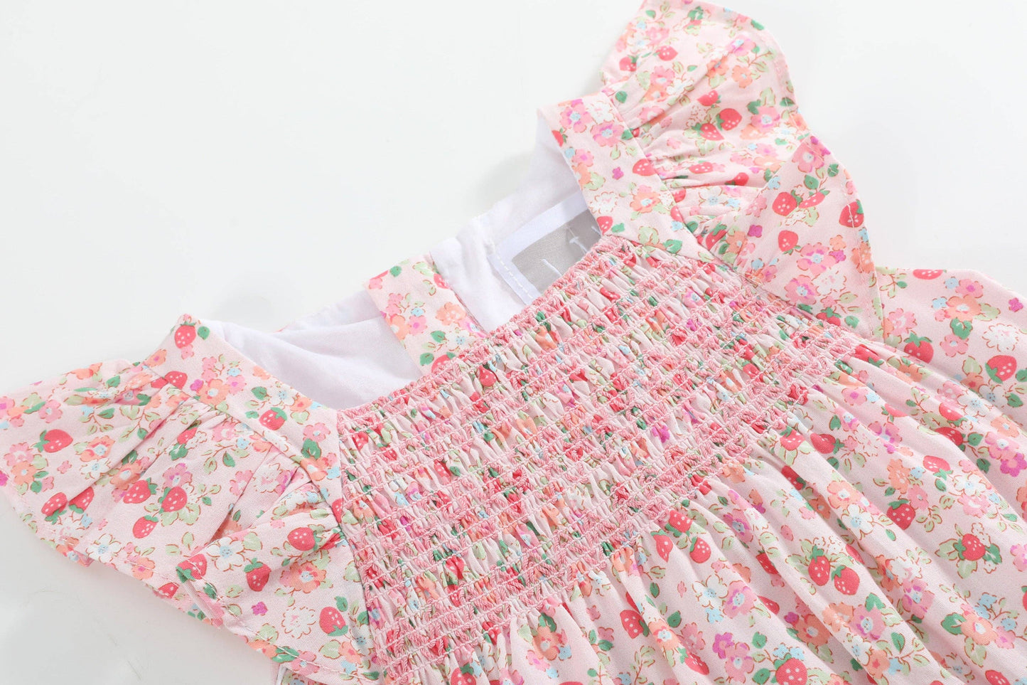 Floral Strawberry Smocked Flutter Bubble