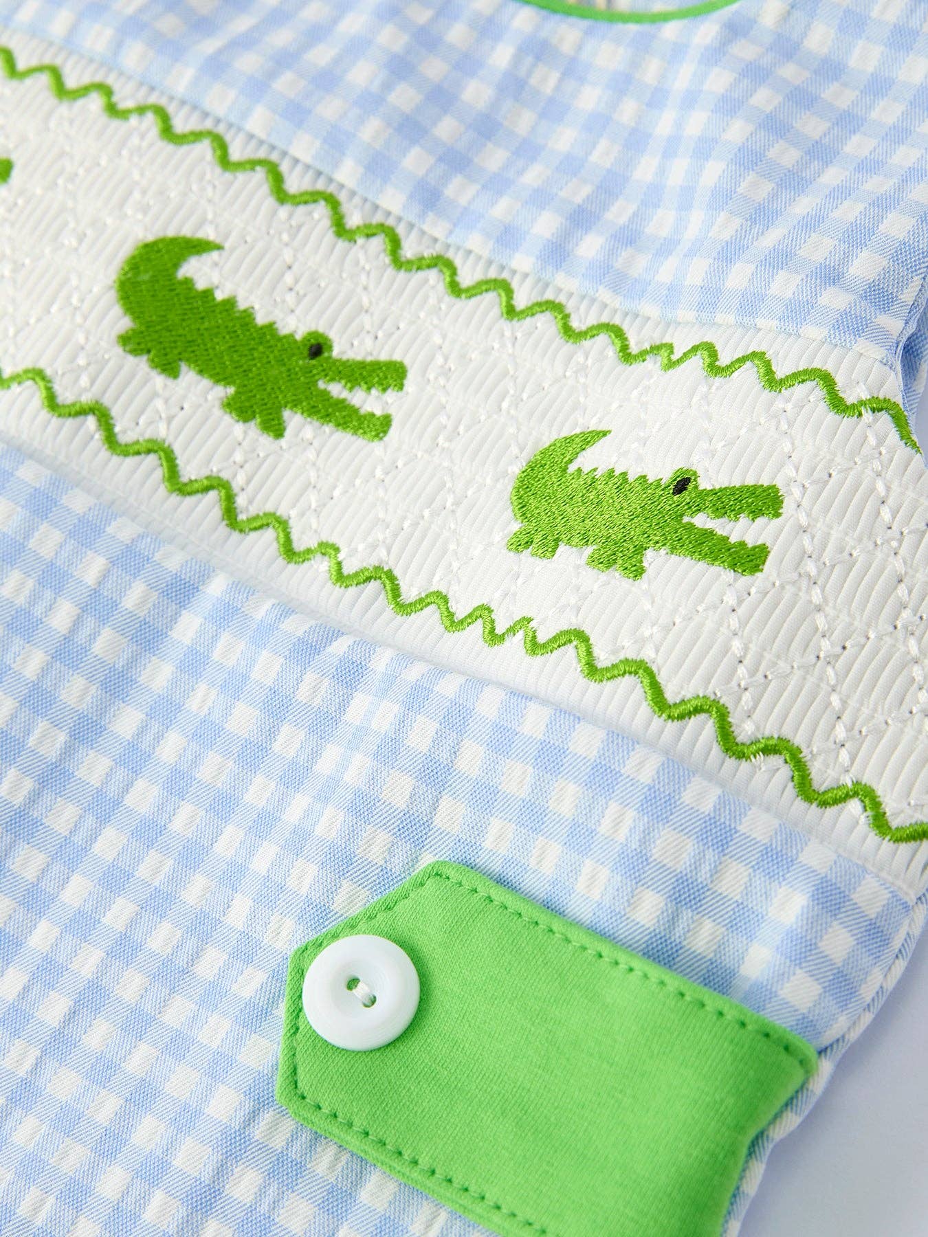 Boys Summer Crocodile Embroidered Smocked Romper