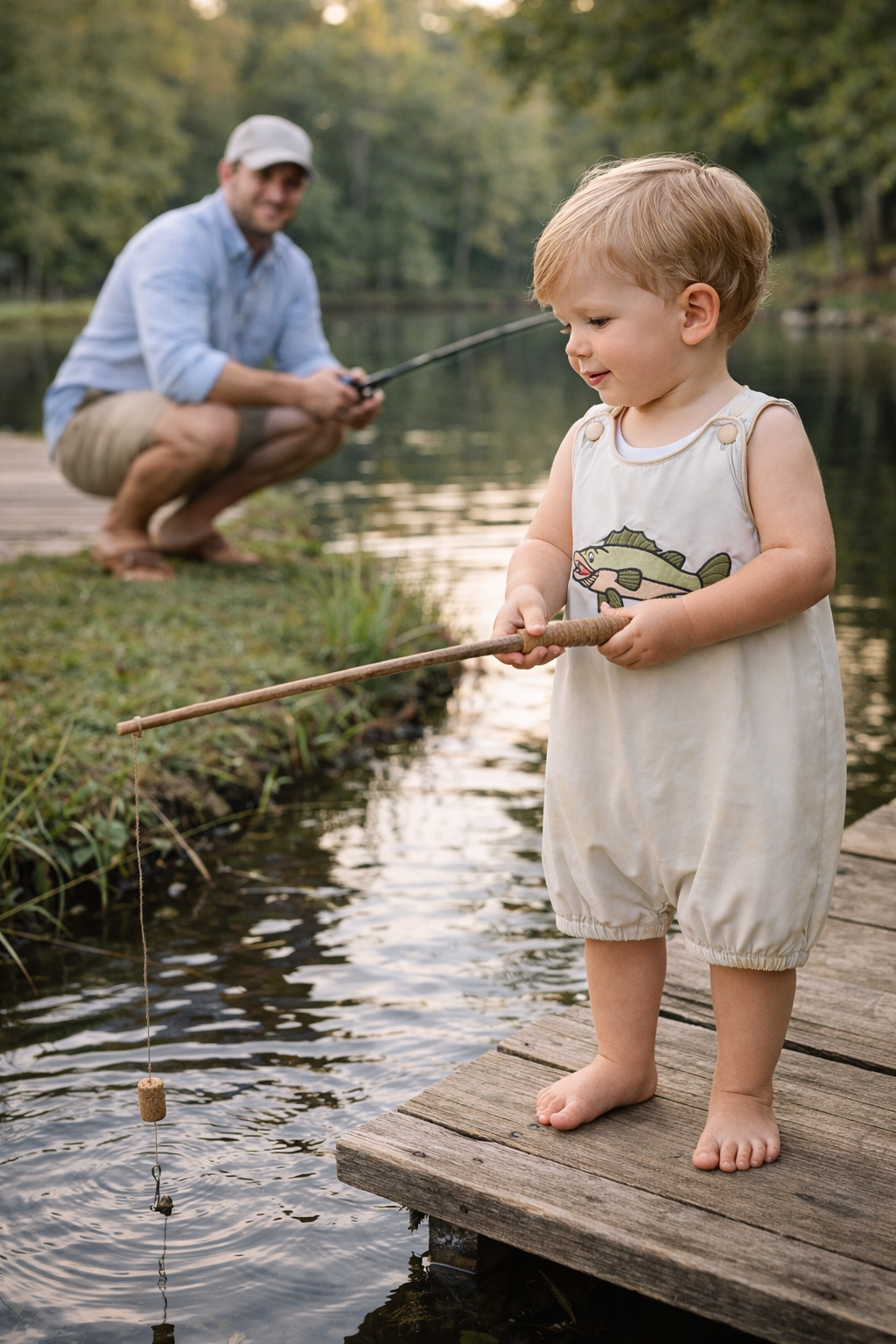 Khaki Green Fish Bubble Romper